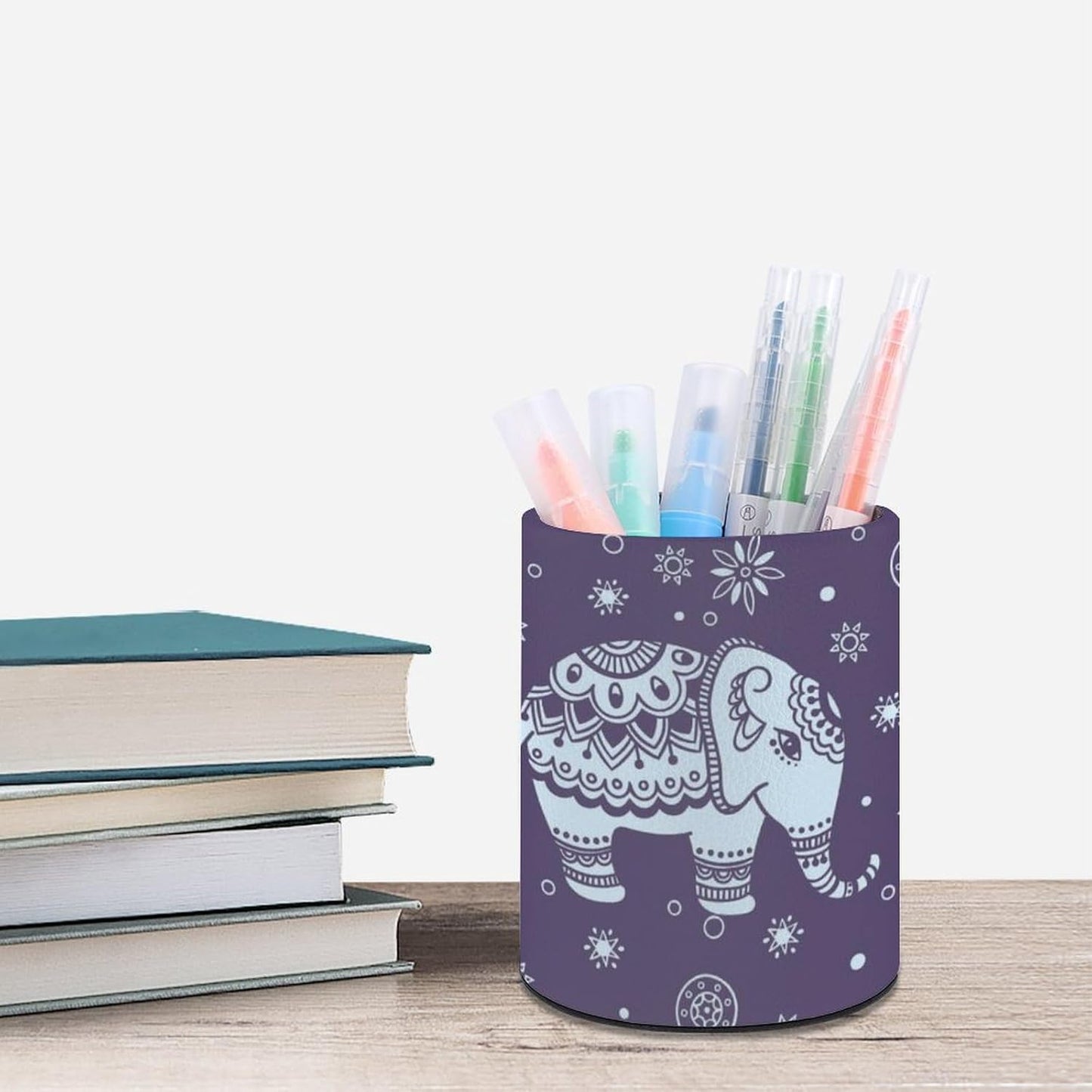 Cute Elephant Pen Holder Pencil Organizer Cute Pencil Cup Desk Decor Makeup Brush Holder PU Multifunctional Office Suppliesfor Home Classroom School