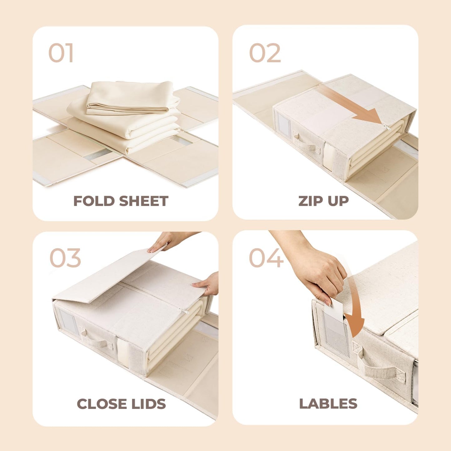 12Pack Linen Sheet Organizers for Linen Closet - King/Queen Size Bedding Storage Boxes with Clear Window | Foldable, Dustproof Sheet Storage Organizer for Blankets & Sheet Sets,Off-white