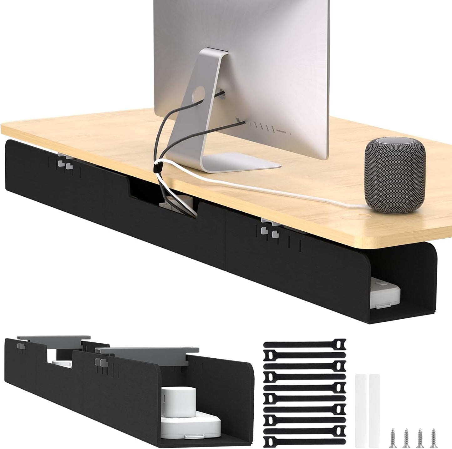 Under Desk Cable Management,Standing Desk Wire Management,47.2" Felt Cord Organizer Tray for Office, Home, Self-Adhesive Or Bracket Mount Cable Holder,Black