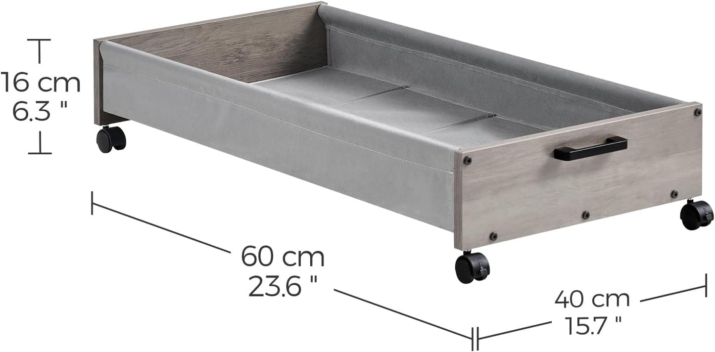 Under Bed Storage with Wheels, Wooden Under Bed Drawers On Wheels, Rolling Under Bed Shoe Storage, Space Saving,Grey,50L