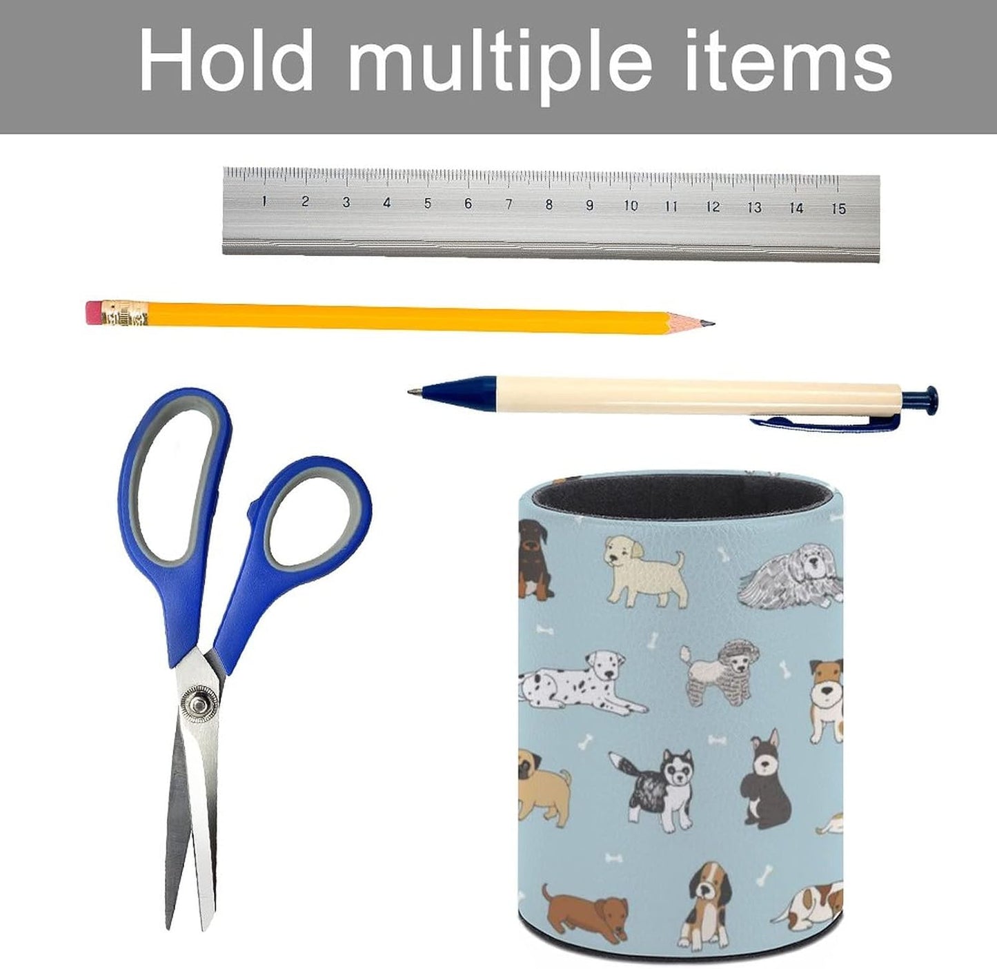 Cute Puppy Dog Pen Holder Pencil Organizer Cute Pencil Cup Desk Decor Makeup Brush Holder Dice Cup PU Multifunctional Office Suppliesfor Home Classroom School