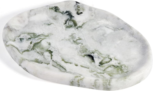 Koville Luxury Natural Green Marble Vanity Tray, Cloud Shape Serving Stone Key Tray for Home Decor, 10" x 7" Marble Storage Trays for Bathroom, Stone Plate Holder for Perfume, Candle and Jewelry