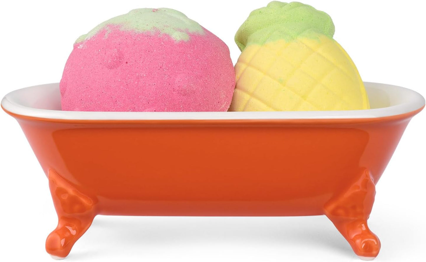 6.5" Ceramic Mini Decorative Clawfoot Bathtub Bar Soap Dish, Kitchen Sponge Holder and Shower Tray for Bathroom, 1 Pack(Dark Orange)