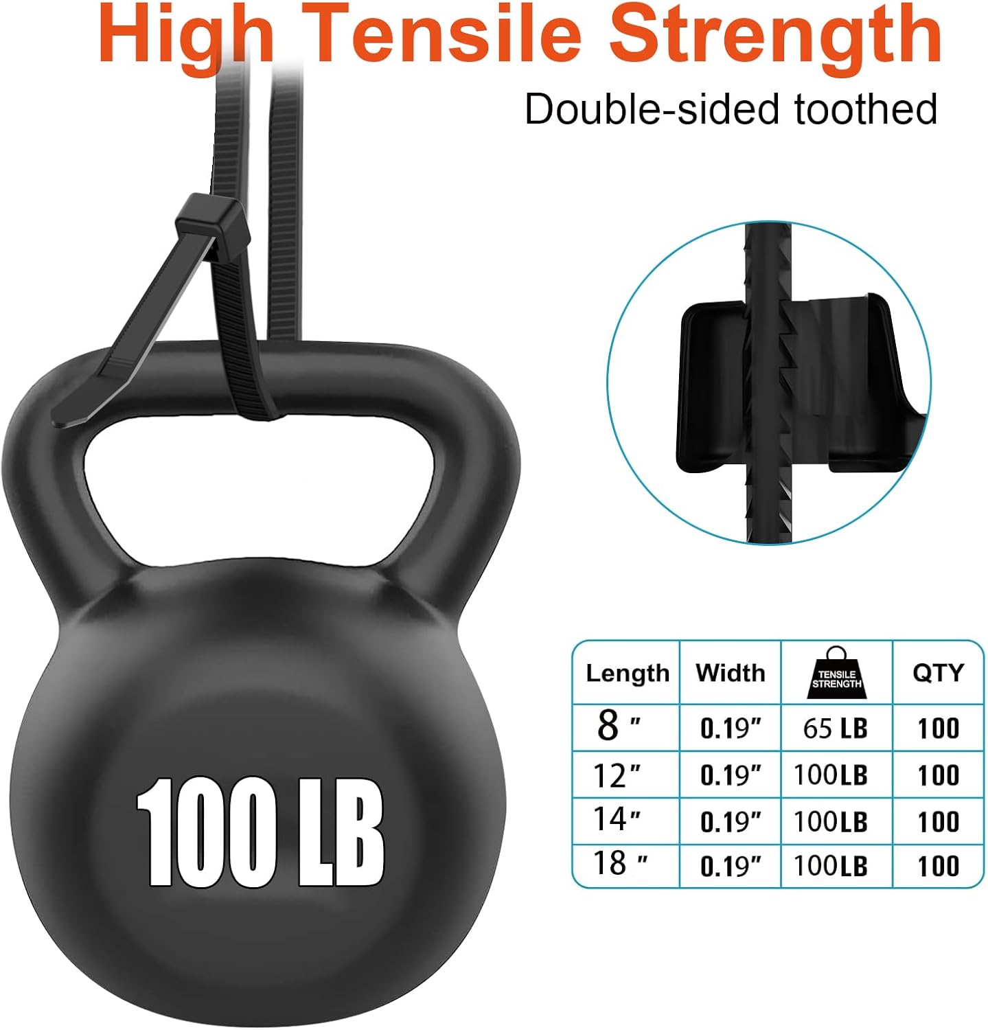 Zip Ties Assorted Size,8+12+14+18 Inch Double Sided Toothed,100 LBS Tensile Strength Heavy Duty Cable Wire Ties With Self-Locking Adjustable More Durable Nylon Tie Wraps for Indoor Outdoor（400 Pack）