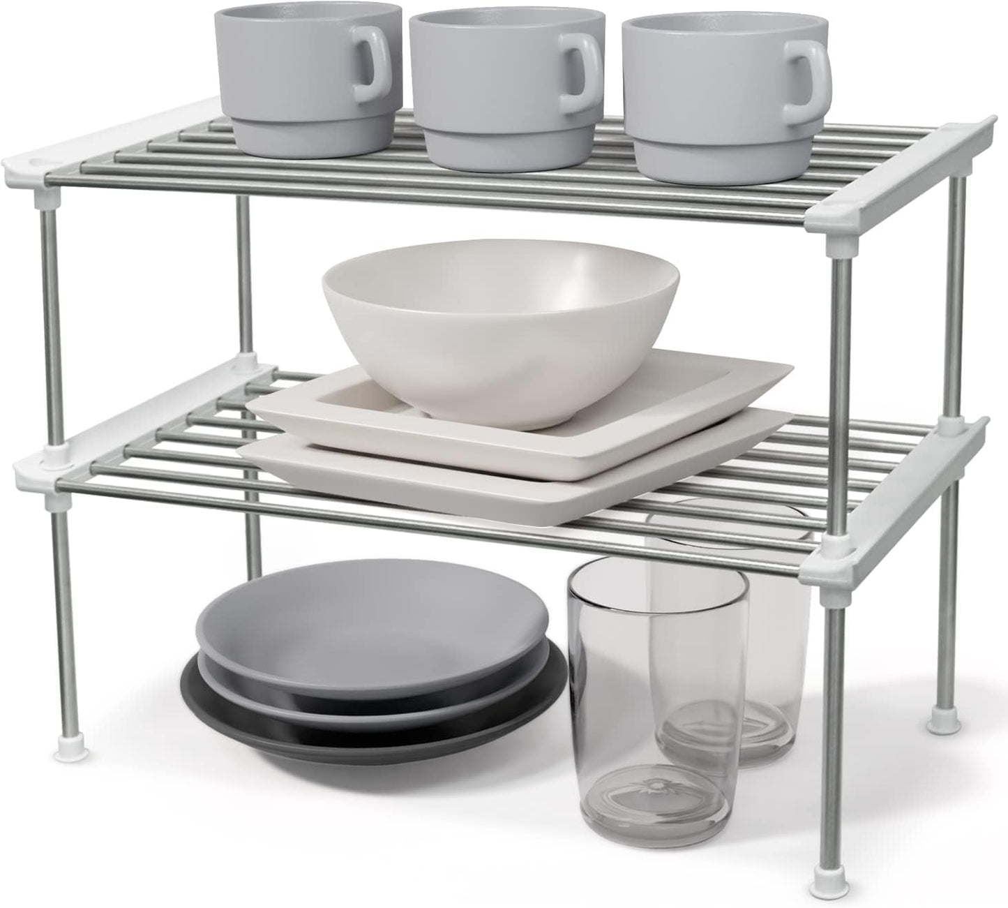 carrotez Cabinet Organizer Shelf, Set of 2 Stackable Kitchen Counter Shelves, Kitchen Cabinet Organizers and Storage, Pantry Storage Shelf Organizer, 15.7 x 7.8 x 6.1 - White