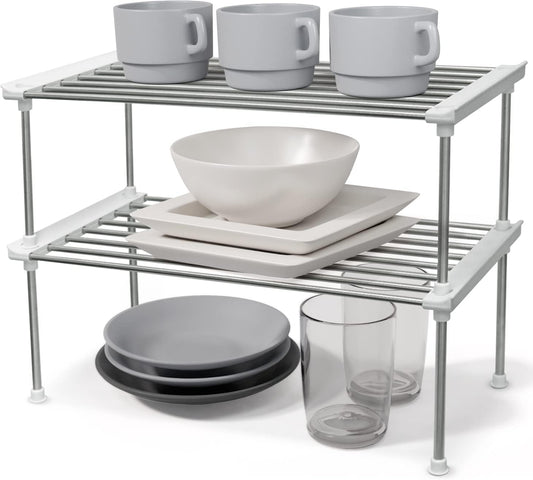 carrotez Cabinet Organizer Shelf, Set of 2 Stackable Kitchen Counter Shelves, Kitchen Cabinet Organizers and Storage, Pantry Storage Shelf Organizer, 15.7 x 7.8 x 6.1 - White