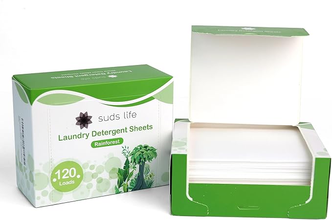 Suds Life Laundry Detergent Sheets (60 Sheets) Ocean Breeze, Lavender, Rainforest - Portable, Concentrated Laundry Detergent (Up to120 Loads) (Rainforest)