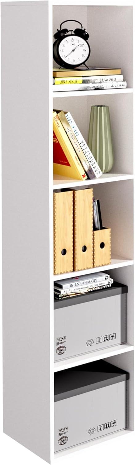 Wooden 5 Cube Storage Organizer, 5 Tier Storage Cubes Storage Display Cubby, 52 Inch Tall Versatile Cubes Shelf and Cubby Organizer for Any Space (White, 5 Cube-W(11.8inch)