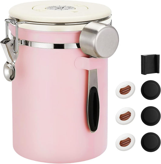 ShanSon Coffee Canister Airtight Coffee Container Stainless Steel Coffee Bean Storage Container with Scoop Coffee Canister for Beans Grounds Sugar Flour Tea Cereal,22OZ, Pink