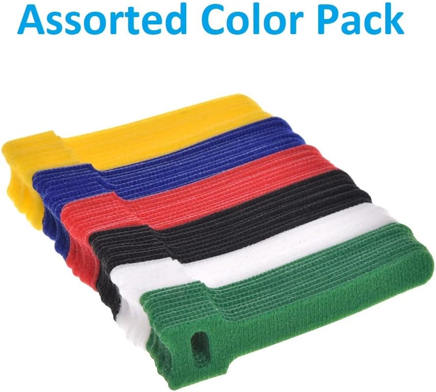 Reusable Hook and Loop Assorted (90-Pack), Assorted Color Self Gripping Multicolor Fastening Cable Ties - Multipurpose Microfiber Cloth Assorted Cable Organizer Ties