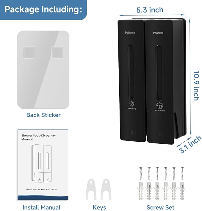 1984 Shampoo and Conditioner Dispenser Wall Mount Shower Dispenser 2 Chamber No Drill Bathroom Set Shampoo Dispenser for Shower Wall Home Hotel 400ml x 2 Black