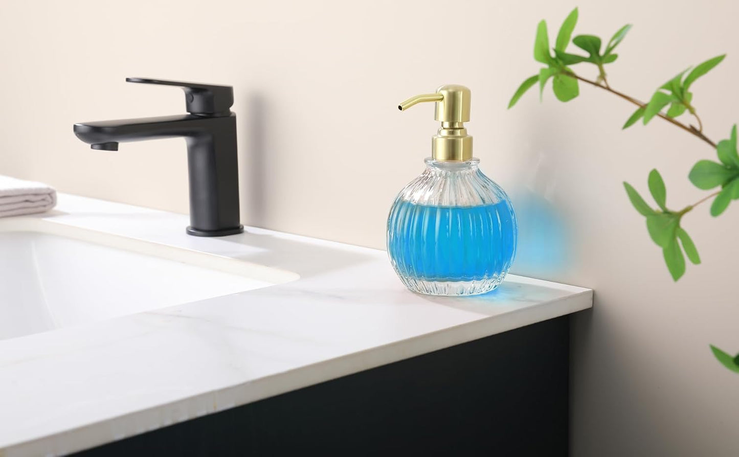 Round Bathroom Soap Dispenser Gold Pump, Glass Bottle with Stainless Steel Pump Liquid Soap Dispenser Sphere Counterto Hand Kitchen