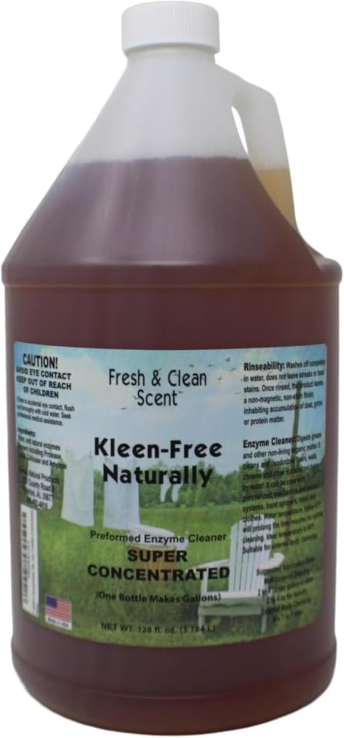 Naturally Preformed Enzyme Cleaner, Enzyme Solution, Multi-Purpose Cleaner, Laundry Additive and More - Concentrate - Fresh and Clean Scent -128oz