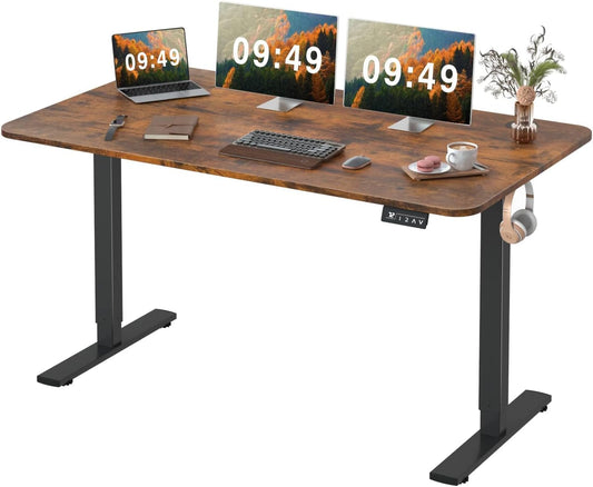 Furmax Electric Height Adjustable Standing Desk Large 55 x 24 Inches Sit Stand up Desk Home Office Computer Desk Memory Preset with T-Shaped Metal Bracke, Brown