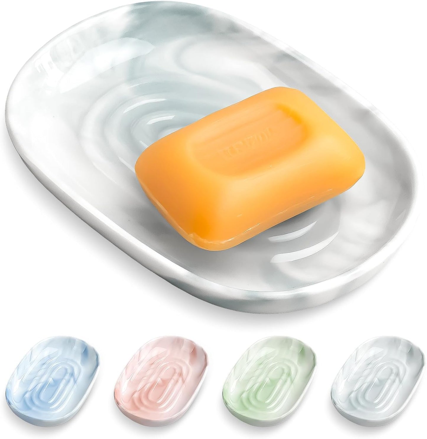 OTHIX Ceramic Soap Dish with Unique Marble Texture, Decorative Bar Soap Holder for Bathroom and Kitchen, Cute Soap Dishes for Bar Soap, Jewelry, Ring (Gray Texture)