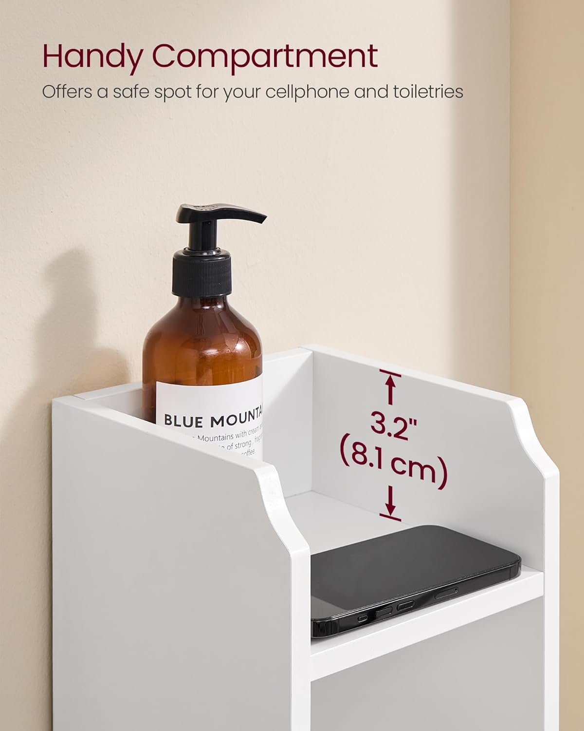 VASAGLE Small Storage Corner Floor Cabinet with Door, 7.9 x 7.1 x 31.5 Inches, Narrow Toilet Paper Storage Holder, Adjustable Shelves, for Bathroom, Living Room, Small Spaces, Cloud White UBBC310W01