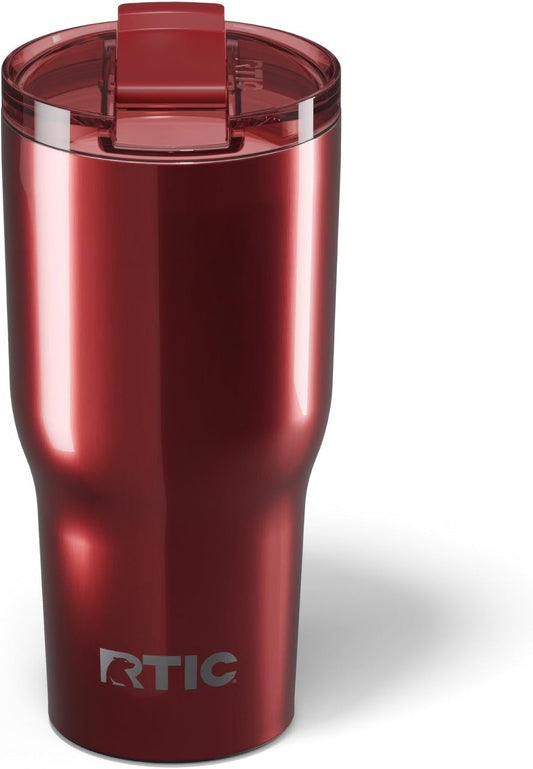 RTIC 30oz Essential Tumbler with Lid, Insulated, Stainless Steel, Metal, Double Wall Vacuum-Insulation, Ceramic Lined, Travel Cup for Iced Coffee, Tea, Hot and Cold Drink, Black Cherry Metallic