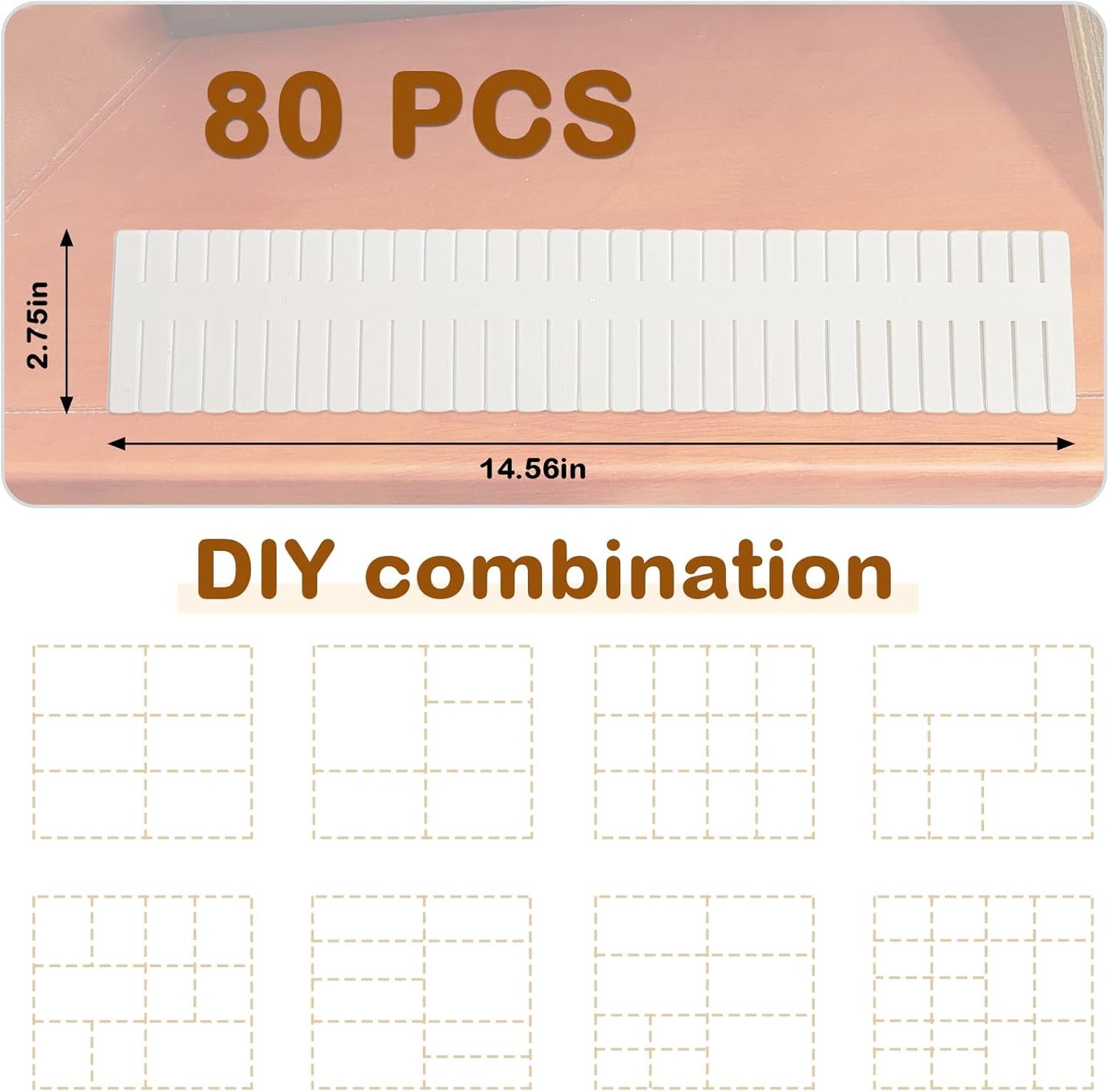 Vesici 80 Pcs Drawer Dividers Adjustable Plastic Organizer DIY Separators Storage Dividers for Socks, Underwear, Makeup, Tidy Kitchen, Bedroom, Dresser(White)