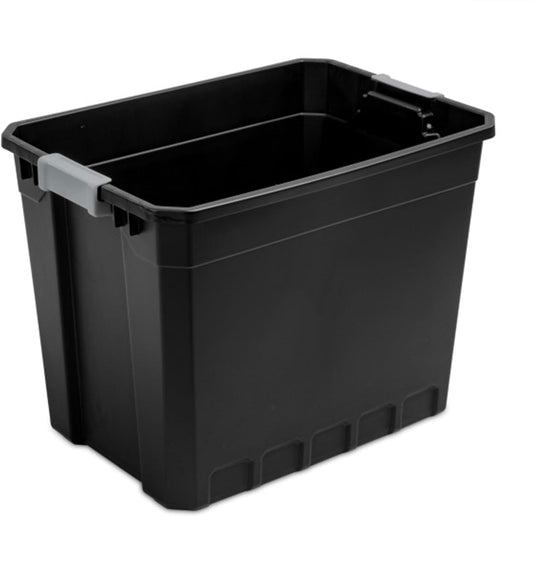 Sterilite 4-Pack Plastic Storage Bins with Lids, Stackable Containers, 27 Gallon, Black