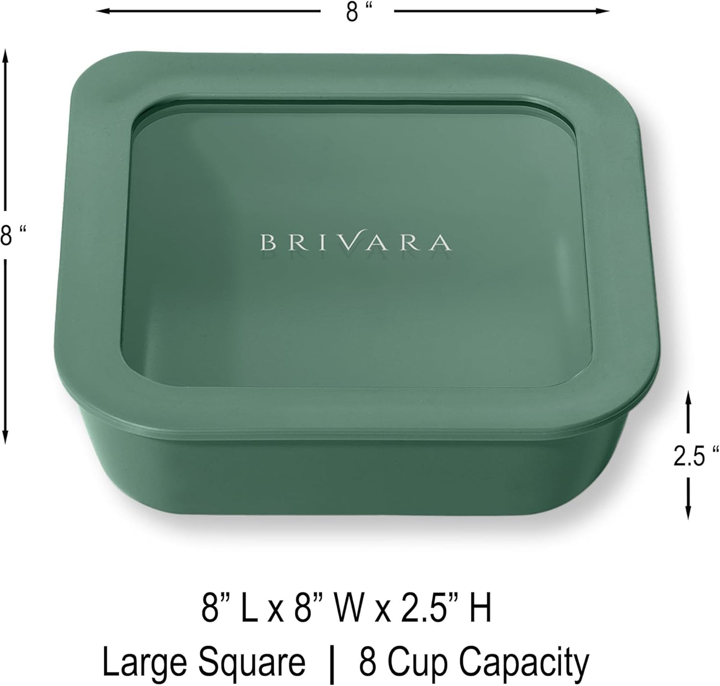 Ceramic Coated Glass Food Storage Container | No PTFE, PFOA, PFAS, and BPA | Reusable Non Toxic Meal Prep Container with Glass Lid | Easy To Store | 8 Cup Square [Pine]