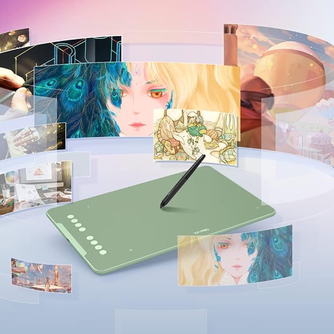 XPPen Deco 01 V3 Drawing Tablet 10x6.25 Graphics Tablet Digital Drawing Tablet for Chromebook with 16384 Levels Pressure Battery-Free Stylus and 8 Shortcut Keys (Green)