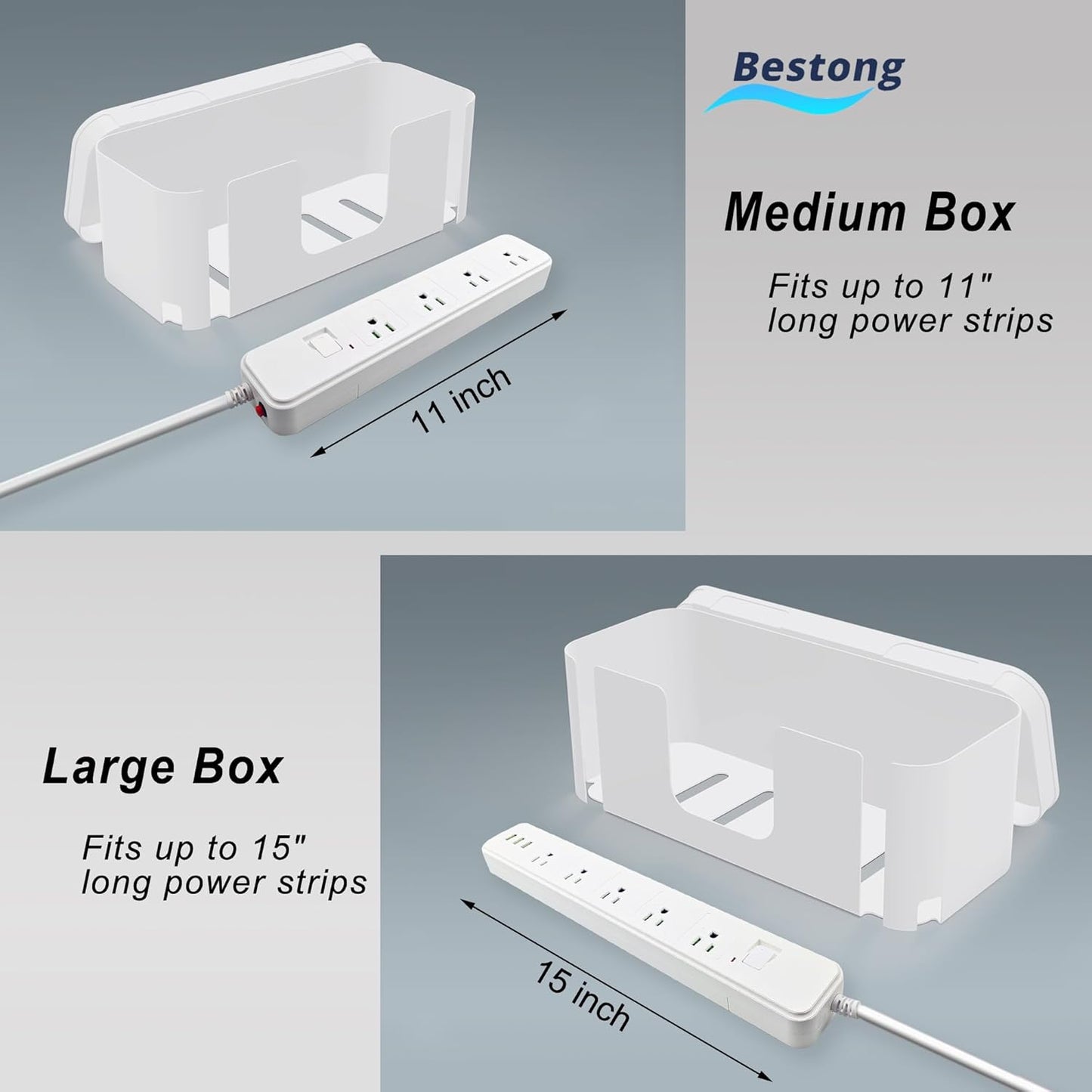 Power Strip Cover Box - Hide Power Strip for TVs and Computers, Electrically Safe Cord Organizer Box, Cord Box Crafted from Durable ABS Material (2pack,White)