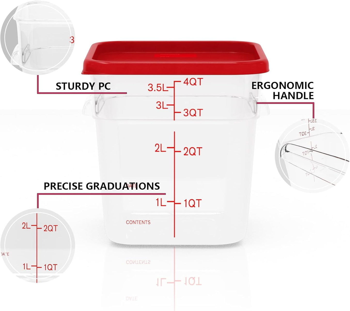 4 Pack 4 Quart Square Food Storage Containers with Lids – Commercial Restaurant Food Storage Containers for Restaurant and Kitchen Storage