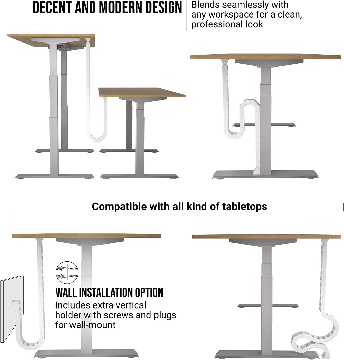 Under Desk Cable Management vertebrae – Perfect for sit Stand Desk Cable Management - Wire Management - Adjustable Length - Flexible Cable Spine - Chain Raceway Cable Management (White)