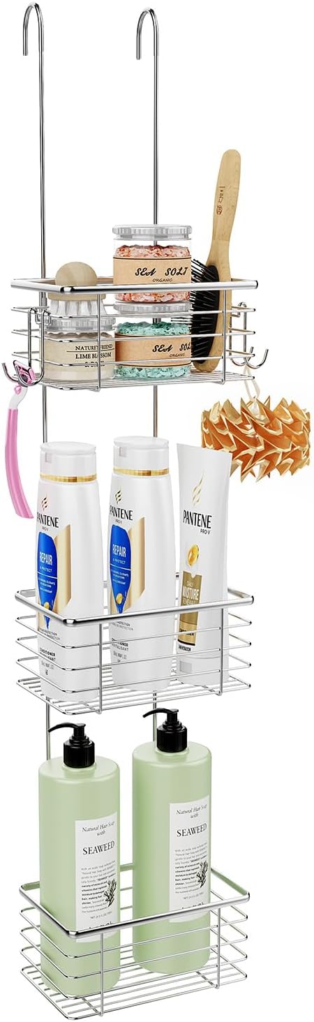 3-Tier Small Hanging Bathroom Organizer,caddy hanging,Shampoo Holder Stainless Steel,over the door shower caddy,shower storage
