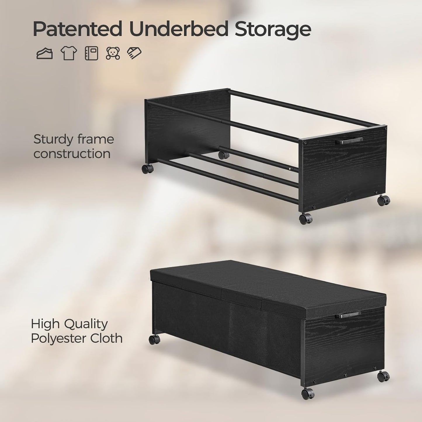 Under Bed Drawers on Wheels, XXXXL Size, UnderBed Storage with Wheels, Wooden Under Bed Storage, Underbelly Storage, Heavy Duty, Patented Design