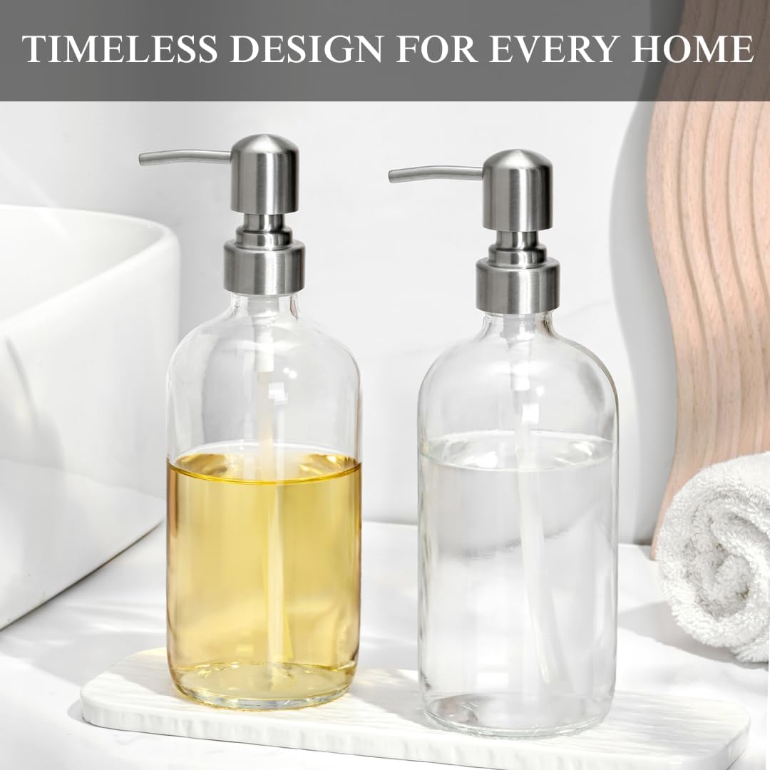 Clear Glass Soap Dispenser with 304 Stainless Steel Pump 17 oz for Kitchen Dish Soap and Bathroom Hand Soap Bottle
