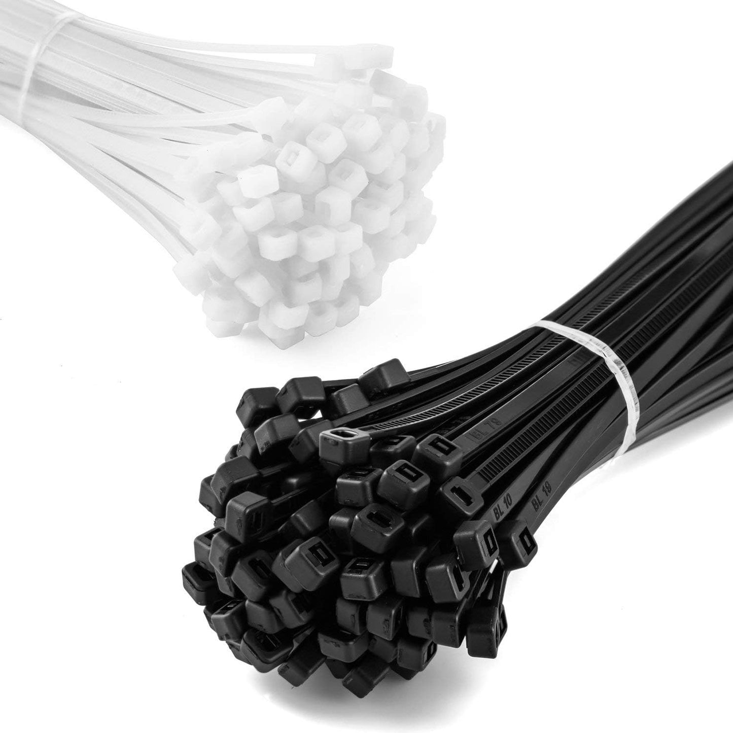 200 Pack White & Black Zip Ties Assorted Sizes 6+8+12 Inch Heavy Duty Cable Ties - Variety Pack Wire Ties