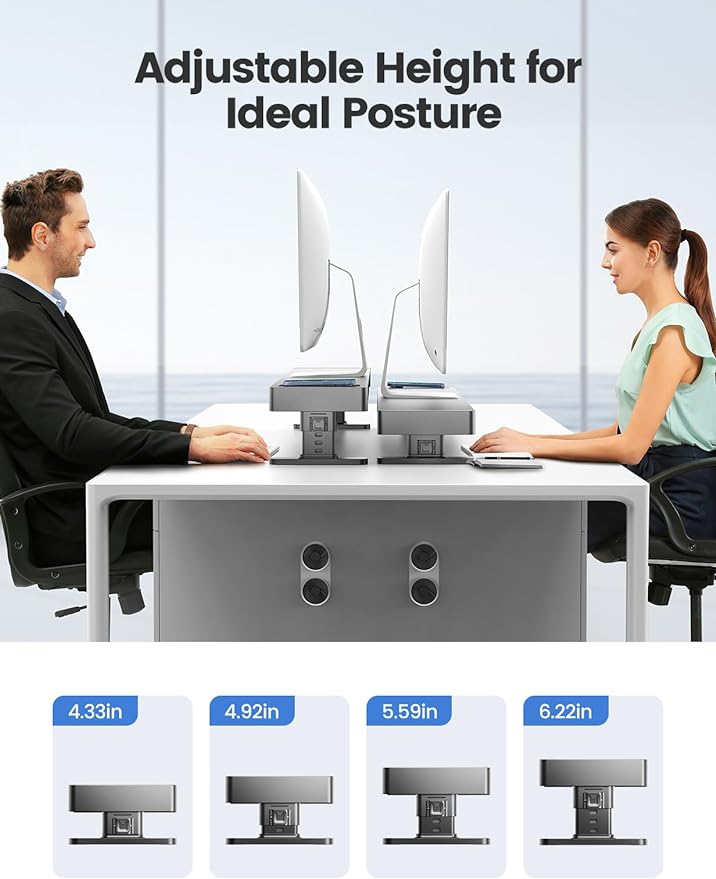 meatanty Monitor Stand Heights Adjustable, Computer Riser with Auto Phone Charger, 4 USB Ports Hub and Drawer Storage, Metal Desktop Organizer Lifter Shelf for PC Screen Studio Display Office Gaming