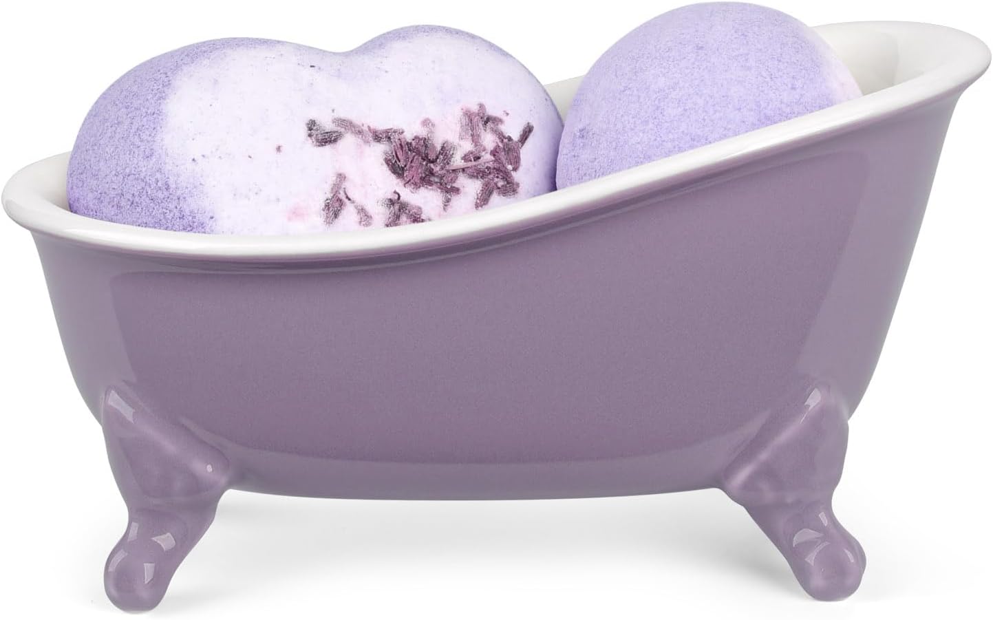 6.1" Vintage Ceramic Mini Decorative Clawfoot Bathtub Bar Soap Dish, Kitchen Sponge Holder and Shower Tray for Bathroom, 1 Pack (Lavender)