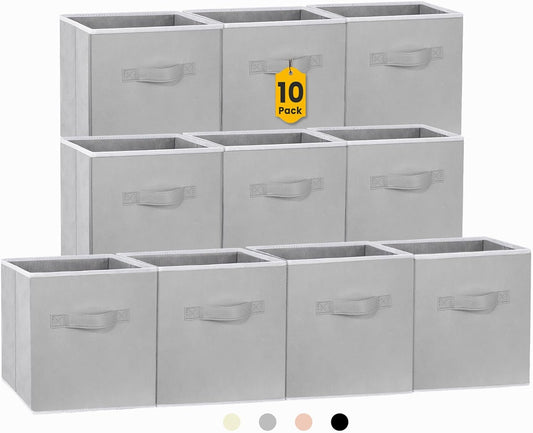Criusia Storage Cubes, 11 Inch Cube Storage Bins for Shelves (10 Pack), Fabric Collapsible Storage Bins with Dual Handles, Foldable Cube Baskets for Clothes, Closet Organizers and Storage Box (Grey)
