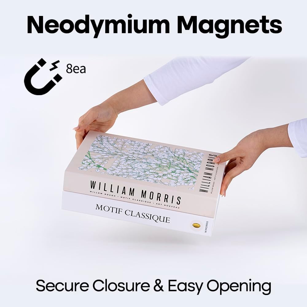 Book Shape Decorative Cable Management Box - Expandable Cable Organizer Box with Magnetic Closure for Home & Office (William Morris, Standard)