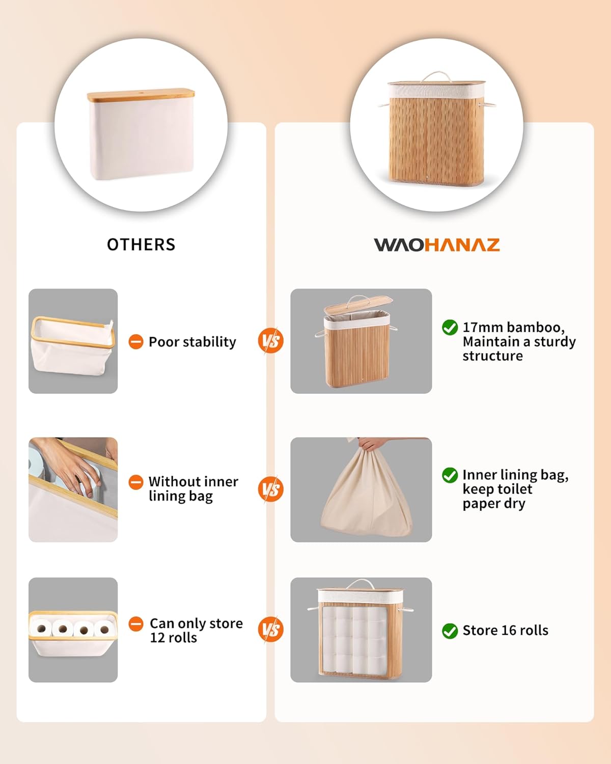 Bamboo Toilet Paper Storage with Lid & Handel, 8 Gallons (30L), Sturdy Toilet Paper Basket, Organizer for Bathroom, Kitchen, Holder with Storage, Natural