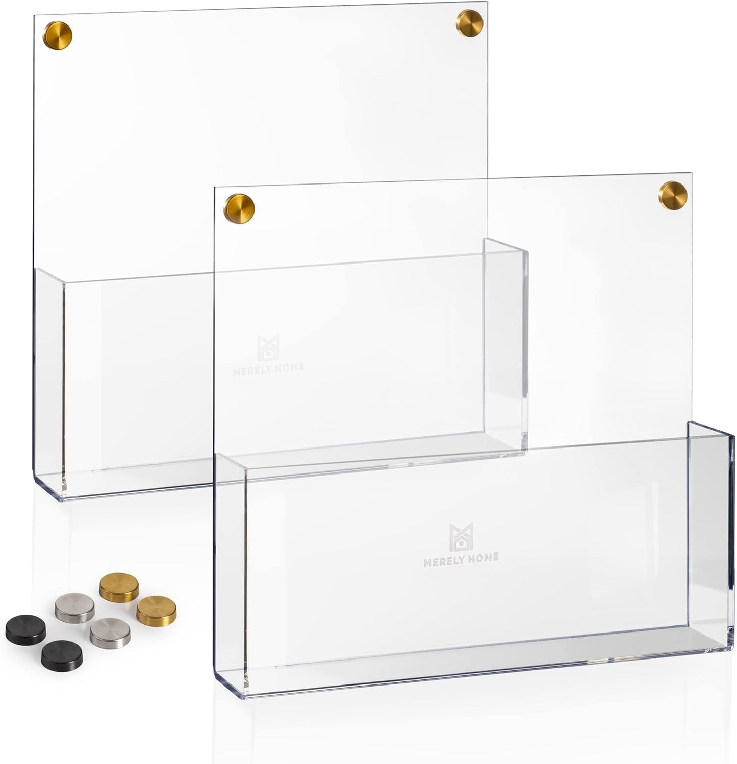 Premium Clear Acrylic Wall File Organizer 2-Pack | Mail Holder Wall Mount | Office Document Sorter with 3 Screw Cap Colors