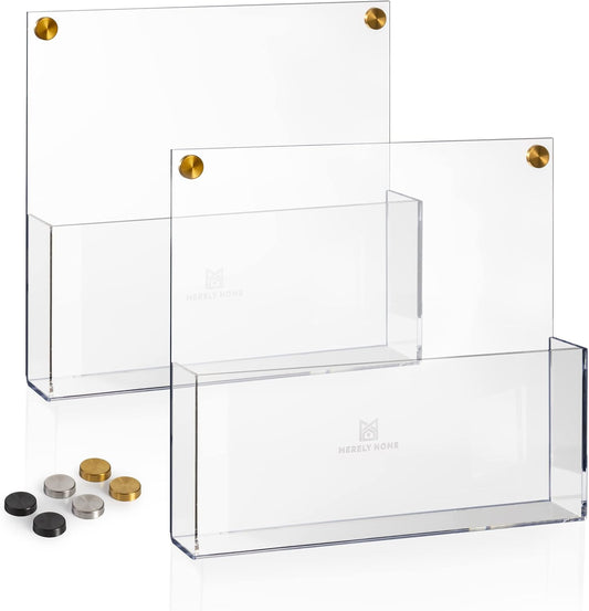 Premium Clear Acrylic Wall File Organizer 2-Pack | Mail Holder Wall Mount | Office Document Sorter with 3 Screw Cap Colors