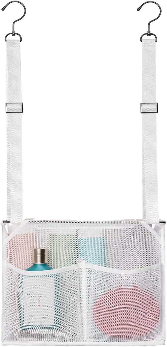 ALYER Mesh Shower Caddy, Bath Organizer with Adjustable Hanging Straps, Multipurpose Storage Bag for College,Camp,RV, Travel and Gym (White)