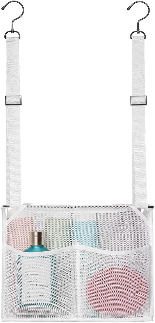 ALYER Mesh Shower Caddy, Bath Organizer with Adjustable Hanging Straps, Multipurpose Storage Bag for College,Camp,RV, Travel and Gym (White)