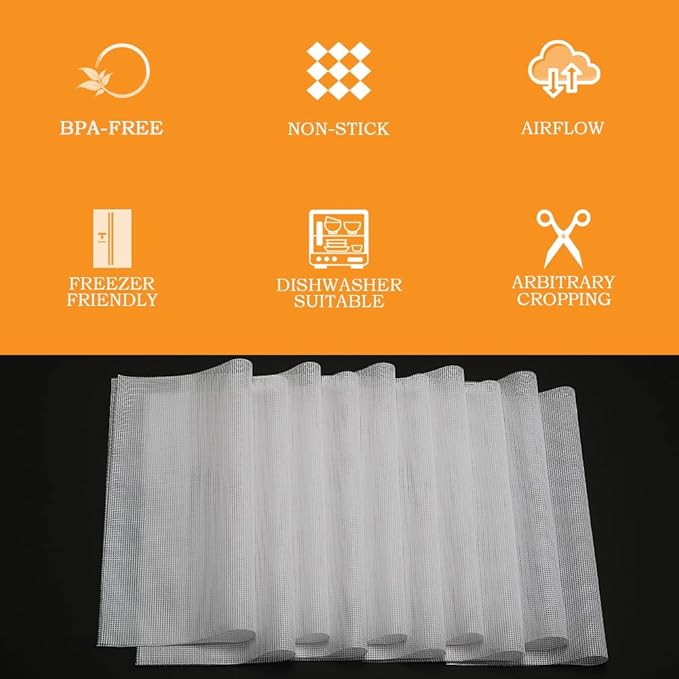Mesh Silicone Dehydrator Sheets, 11x11 in 10 Pcs/Sets for Food Dehydrator & Freeze Dryer (11x11 INCH Mesh Silicone Dehtdrator Sheet)
