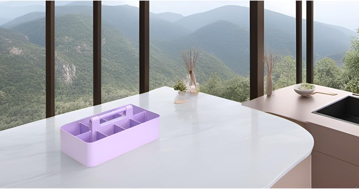 Portable Caddy - Stackable Plastic Organizer with Handle | Desk, Makeup, Dorm, Classroom Art Organizer (Made In Usa) (Indie Pink/Lavender)