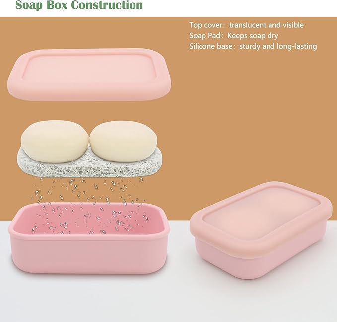 OLAMAR Solid Shampoo Bar Holder,Silicone Travel Soap Case,Enhanced Leak Proof Soap Container with Drainage Layer Soap Holder, Suitable for Bathroom,Camping and Gym (Pink, Large)