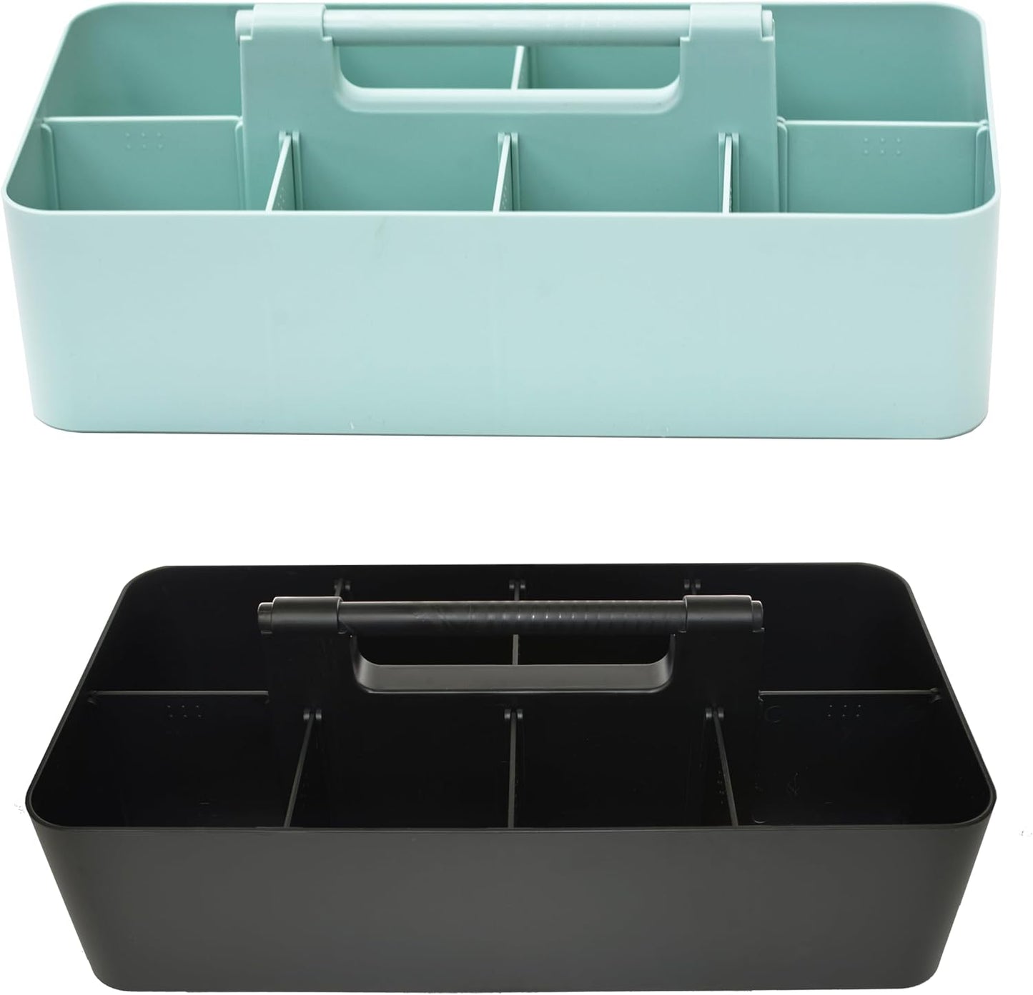 Portable Caddy Organizer -2 Stackable Plastic Caddy with Handle | Desk, Makeup, Dorm Caddy, Classroom Art Organizers (Made In Usa) (Black/Mint)