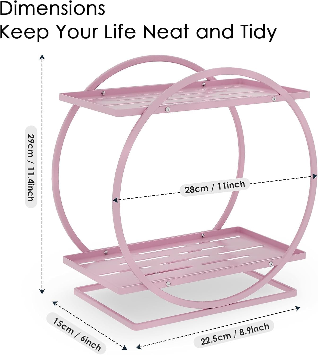 Pink Perfume Organizer for Dresser, Elegant Round Makeup Organizer Countertop, 2-Tier Bathroom Counter Organizers, Large-Capacity Metal Skincare Display Stand for Vanity Storage Bathroom Shelf