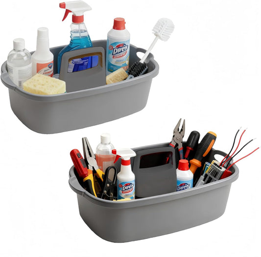 2 Pack Large Cleaning Supplies Caddy Portable Shower Basket Supply Organizer with Handle,Plastic Bucket Tool Storage,for Bathroom,Bedroom,Kitchen,Under Sink Storage (Grey)