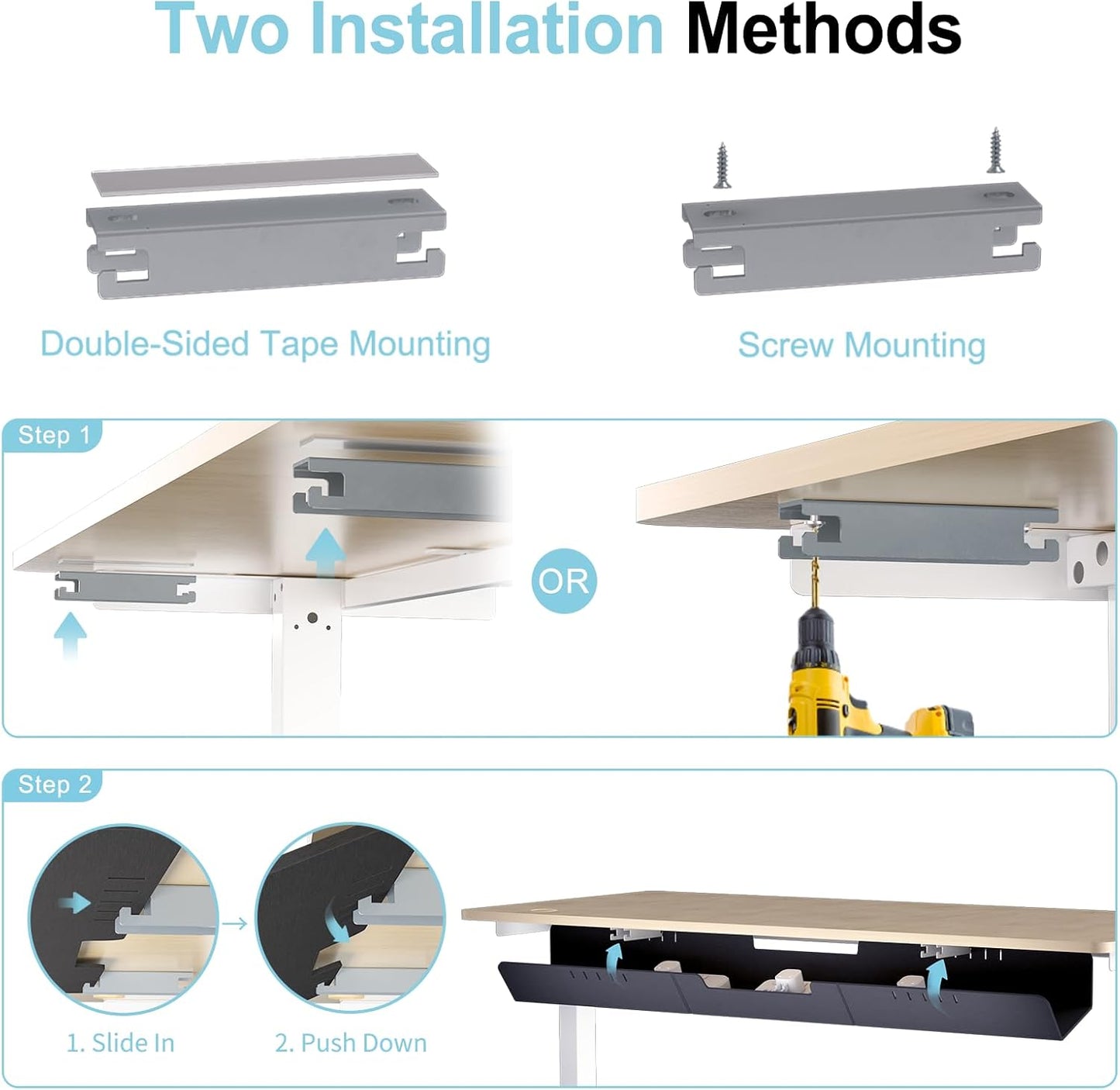 Cable Management for Under Desk,47.2" Standing Desk Cord Management Tray,Upgraded Thickened Felt Cord Organizer Tray for Office, Home, Self-Adhesive Or Bracket Mount Cable Holder,Black