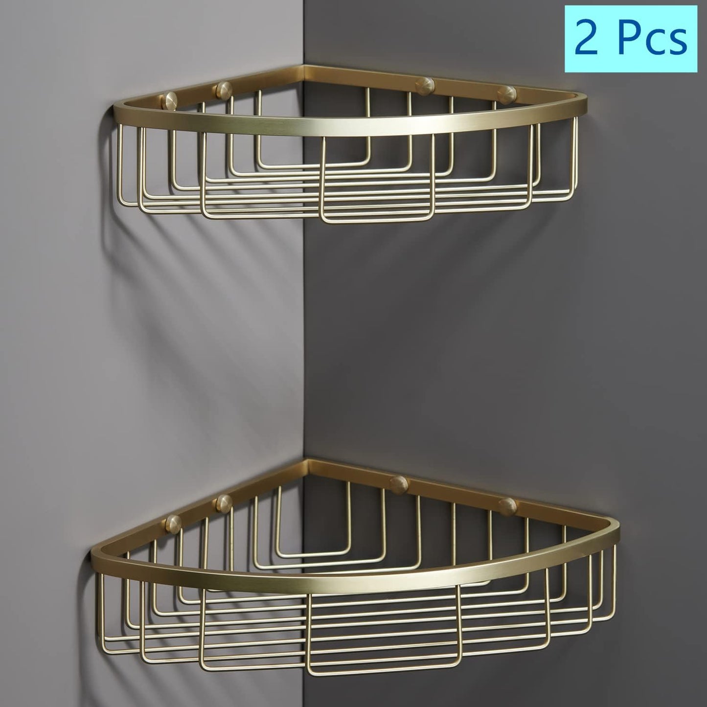Corner Shower Caddy Organizer, SUS304 Stainless Steel Heavy Duty Rust-Proof Shelf Shampoo Holder, Wall Mounted Storage Rack for Bathroom Kitchen, 2 Packs Brushed Gold