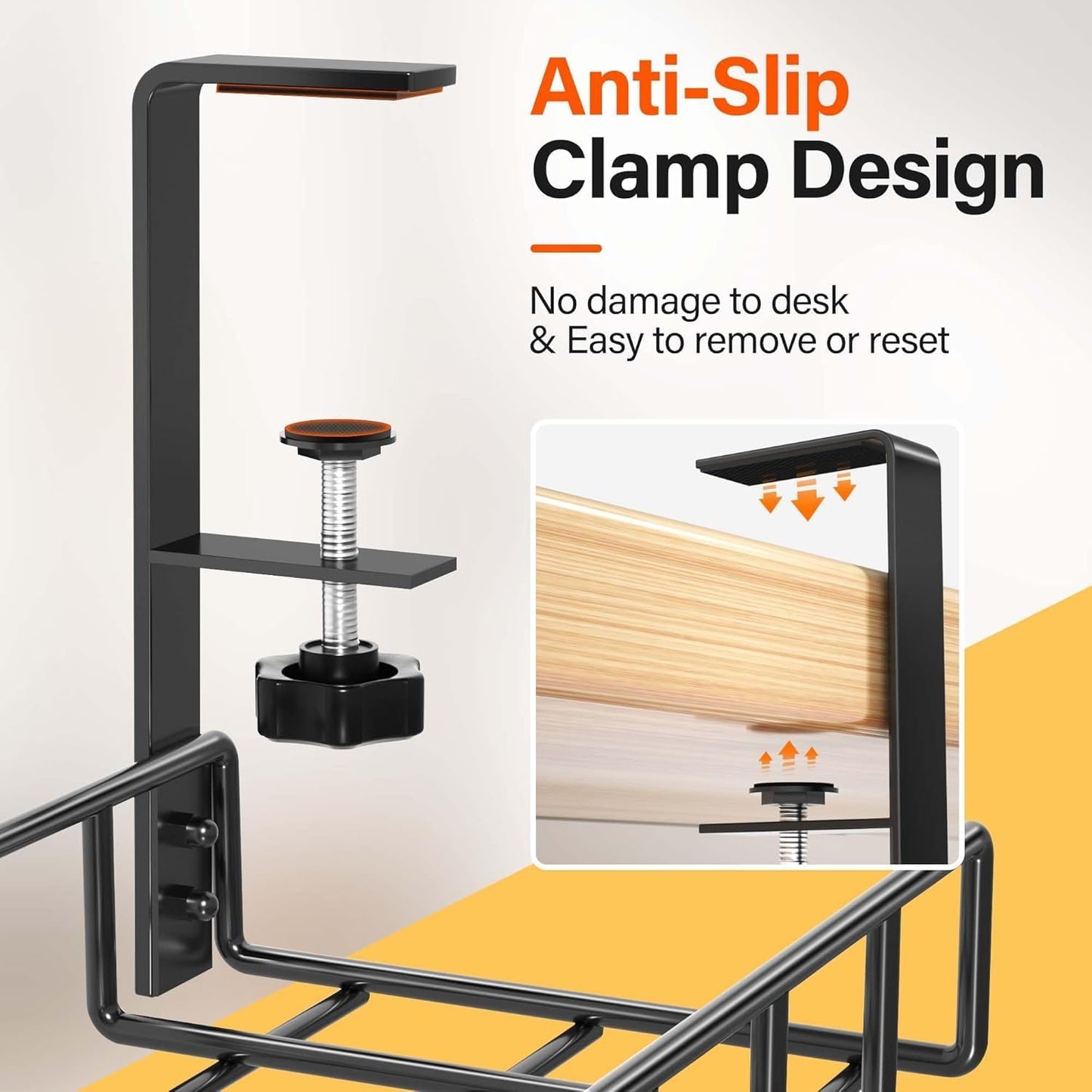 3 Pack Cable Management Under Desk Tray, 47.1" No Drill Under Desk Wire Management with Upgraded Clamp, Metal Cord Organizers with Cable Organizers, PC Cord Organization Rack, Black